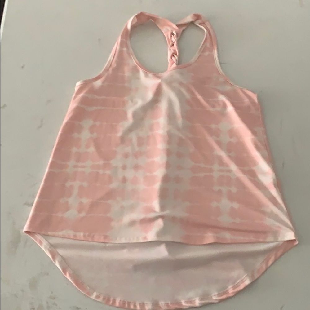 light pink and white tie die workout top